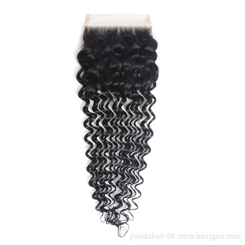 Deep Wave Human Hair Bundles With HD Lace Closure 4x4 Wholesale 12a Brazilian Cuticle Aligned Raw Virgin Hair